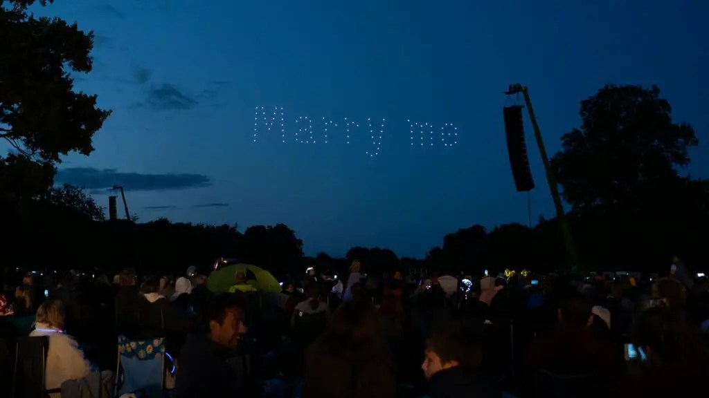 an enchanting tale proposing marriage with a drone light show