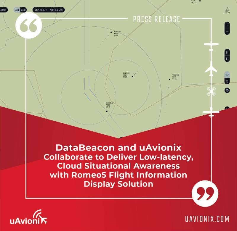 databeacon and uavionix collaborate to deliver low latency cloud situational awareness with romeo5 flight information display solution