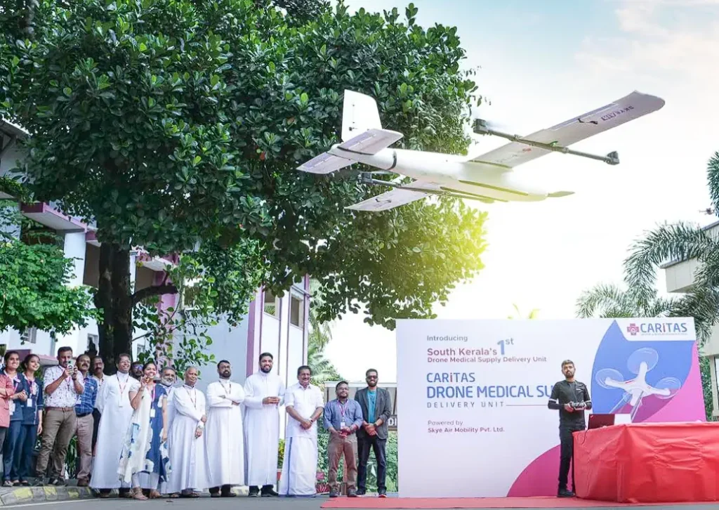 skye air mobility partners with caritas hospital for drone based medical deliveries in kottayam kerala